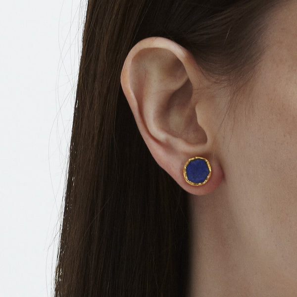 Gold Plate Lapis Lazuli Studs - Afghanistan